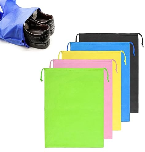 5 Pieces Travel Drawstring Shoe Bags,Travel Non-Woven Shoe Packing Organizers Tote Bags Drawstring,Universal Portable Non-Woven Shoe Packing Clothes Bag for Men Women Daily Home Travel Use (5colors