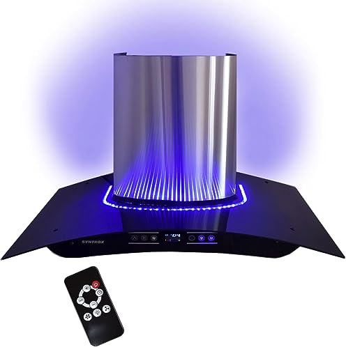 Syntrox Dunstabzugshaube 90 cm Duke, mit Blauen LED, Touch Screen und Fernbedienung, Luxuriöse Küchenausstattung, Fettfilter, Küchenzubehör, Elegantes Design