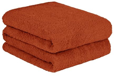 Brentfords Teddy Fleece Throw, Burnt Orange Throws for Sofas Blanket for Winter Double Bed King Ultra Soft Thick Comfy Fleece Blankets Couch Covers, 200x250cm