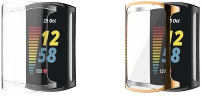 2 Pack Case Compatible with Fitbit Charge 6 with Screen Protector, Flexible TPU Shockproof Scratch Proof Cover Case for Fitbit Charge 5/Charge 6 Activity Tracker (Rose Gold/Clear)