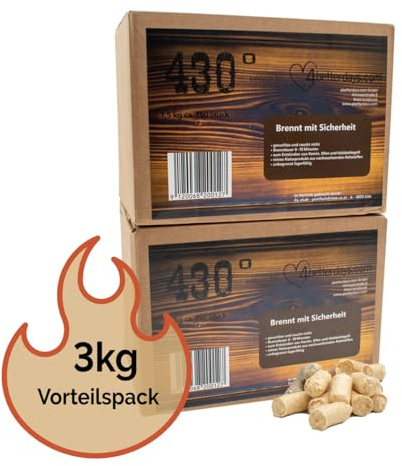 Natur Kaminanzünder, Ofenanzünder, Grillanzünder (3kg) | Grillanzünder, Ofenanzünder, lange Brenndauer ca. 9 Min., aus Holzresten, Naturmaterial, unbegrenzt lagerbar