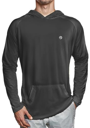 Baitium Mens Dry-Fit UPF 50+ Sun Shirt Hooded, Fishing Shirts for Men Long Sleeve, UV Sun Protection Apparel, Quick Dry Moisure Wicking Rash Guard Shirts-Charcoal- Large