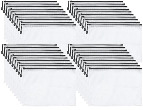MANCHAP 40 PCS A4 Mesh Zipper Pouch, 33 x 23cm Plastic Zip Folders Wallet, Zipper File Document Bag for Office
