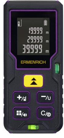 Ermenrich Reel Plus GD100 Télémètre Laser 100M, Outil de Mesure Portable pour Distance, Surface, Volume, Mode Pythagore, Changement D’Unités, Écran LCD avec Fonction Mémoire, Violet