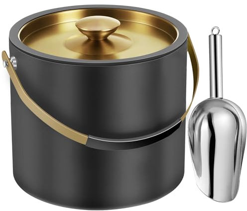 Secchiello per il Ghiaccio da 3,2 L Con Coperchio in Silicone, Pinze e Colino, Secchiello per il Ghiaccio a Doppia Parete in Acciaio Inox Isolato per Feste e cocktail bar, mantiene il ghiaccio