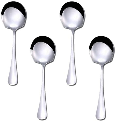 4 Pcs Serving Spoons Large, Stainless Steel Large Serving Spoons, Silver Buffet Serving Spoon Set Cutlery with Long Handle for Kitchen Restaurant Banquet (Round Head Shovel)