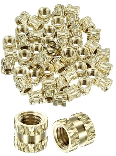 sourcing map 50Pcs Knurled Insert Nuts, M3x4(L) x4.5mm(OD) Brass Female Threaded Inserts Heat Set Insert for 3D Printing Components and Plastic Shell