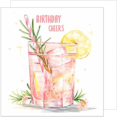 Edition Seidel Premium quadratische Geburtstagskarte mit Umschlag. Glückwunschkarte Birthday Cheers Billet Karte für Mann Frau Freundin Kollegin Cocktail Drink rosa (GQ242 SW024)