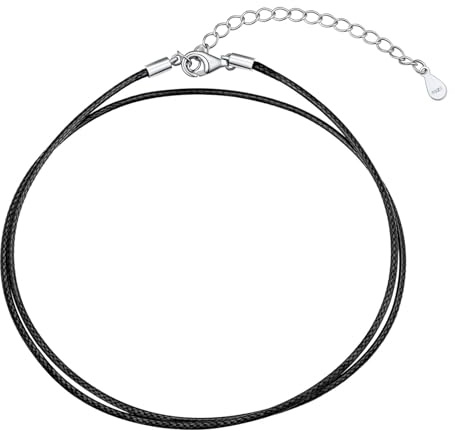 U7 leather necklace Cord for Women Men - 1MM Black Cord Necklace, Waterproof Leather Chain Necklace for Men wtih 925 Silver Clasp, 16 Inch