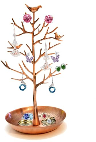 Hibucuo Bird Jewellery Display Stand Holder,Silver Bronze Birds Tree Earring Necklace Bracelets Jewelry Holders Hanging Organiser Rack Tower for Ring Earrings Necklace Bracelet