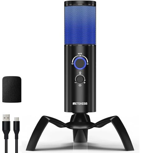 Retekess TG101 RGB Gaming Microphone,USB Condenser Microphone with,Headphone Jack,Cardioid,Omnidirectional,Mute,Computer Microphone for Streaming,Podcasts,Singing