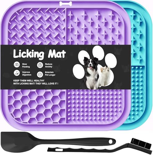 Azyh 2 st hund- och kattslickmatta med sugkopp, ångestlindrande hundslickmatta, hundmatmatta för smör, yoghurt och jordnötter
