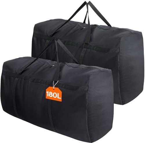 Lifewit 2 Stück 180L Umzugstasche aus 600D Oxford-Stoff, Große Aufbewahrungstasche mit Verstärkten Griffen für Kleidung, Bettwäsche, Decken – Schwarz, 100 x 55 x 33 cm