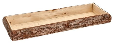 Holz Deko Tablett mit Rinde rechteckig klein - 38 x 11 cm - Kerzentablett Natur mit Rand aus Baumrinde - Tischdeko Servier Kerzen Brett Weihnachten