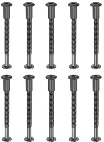 PATIKIL 10 kit Tornillo de Conexión, M6*70mm Postes de Tornillo de Unión Hexagonal Tornillos Chicago de Encuadernación Acero al Carbono Manguito para Muebles Cinturón Armario, Negro
