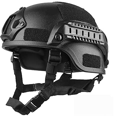 Taktischer Helm Schneller Airsoft Helm, Schutzhelm mit Polstern und Seitenschienen Crashhelm für Freizeit Outdoor Paintball Kampfhelm Kampfhelm Top Helm 22.05-23.62inch,schwarz