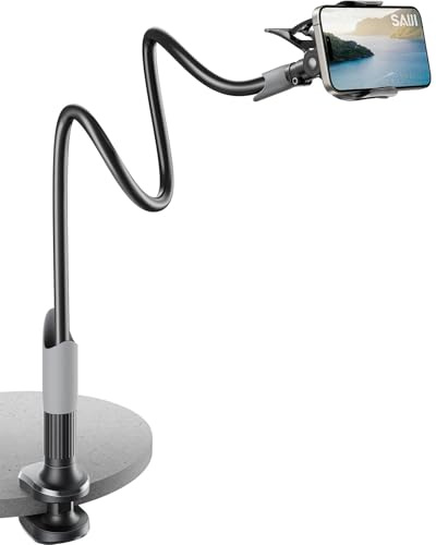 SAIJI Handy Halter für Bett, Schwanenhals Handy Halterung, 360 Drehbare Lang Arm Handy Ständer, für iPhone 17 16 15 14 13 12 Pro, 4-7 Screen (Schwarz)