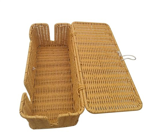 Kabelbox Origione Rattan | 4 Kabelbox mit offenen Steckplätzen | USB Hub und Under Desk Power Strip | Imitation Kabel-Organizer für Schreibtisch Rattan für Router für Compu
