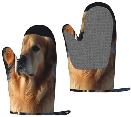 Golden Retriever Oven Mitts Set of 2 Heat Resistant Silicone Oven Gloves with Soft Lining Non-Slip Kitchen Cooking Mitt Long Waterproof Potholders Kitchen Essentials