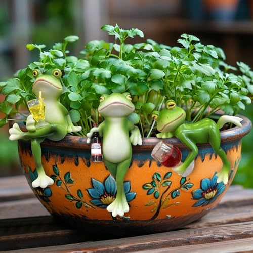 Frosch Garten Teich Deko, Teichdeko Gartendeko für Draußen Wetterfest, Niedlichen Miniteich Garten Deko Draußen Set, Frösche Deko für Terrassenteich Garten Balkon Terrasse Teiche Deko (01+02+03)