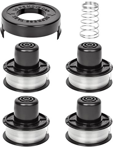 Flaveano Alambre de desbrozadora para recortadoras Black and Decker, 4 carretes de repuesto con cubierta y resorte