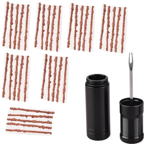 YiXjiuBP Tubeless Bike Tire Repair Kits for Road Bicycle and Mountain Bike MTB Tires | 1 Repair Tool and 7 Bacon Strips | Includes Storage Canister Plugger Tool with Plugs