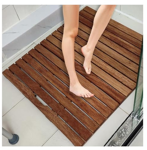 TAIPINGOZ Caillebotis de Douche Bois, Tapis de Spa de Luxe, Tapis de Bain en Bois Massif, Tapis de Douche Spa, Tapis de Bain antidérapant, Tapis de Sol de Salle de Bain(50 x 50 cm (19 3/4 x 19 3/4))