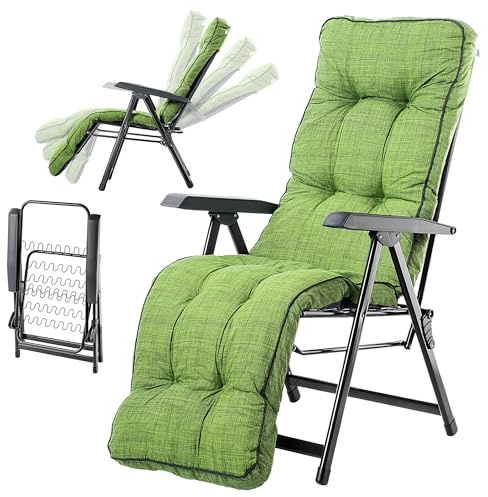 KADAX Sedia da giardino con poggiapiedi, sedia a sdraio con cuscino, lettino pieghevole da giardino con schienale regolabile, poltrona da giardino, sedia relax (verde)