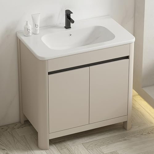 Meuble de salle de bain mobile avec évier en céramique, meuble de cuisine sous évier avec robinet, lavabo simple pour garage, bar, buanderie - 70 x 48 cm