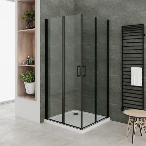SOFIA-BLACK Cabine de douche noire 75 x 95 cm - H.180 cm porte pivotante pliante verre 6 mm transparent, noir