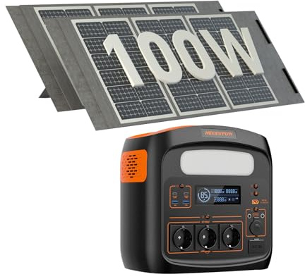 Station d'alimentation portable avec panneau solaire de 100 W x 2, générateur solaire 1800 W (puissance de crête 3600 W), batterie LiMnFePO4 1102,5 Wh, PD 100 W, USB-C/AC/DC, charge solaire, pour