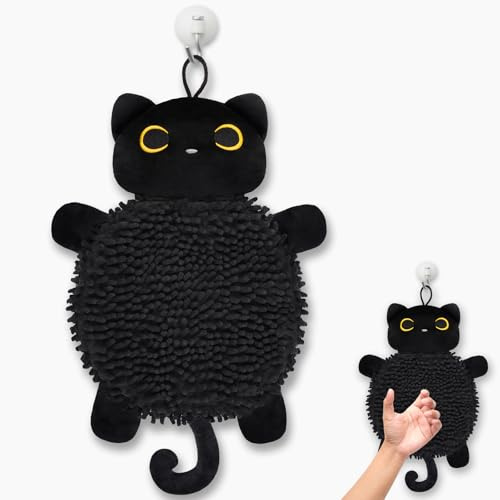 MUFEIRUO Schwarze Katze Handtücher Kinder,Saugfähiges Hängendes Handtuch,Schnelltrocknendes Handtuch für Küche und Bad,Handtücher für Kinder Erwachsene,Katzen Deko Küche Badezimmer