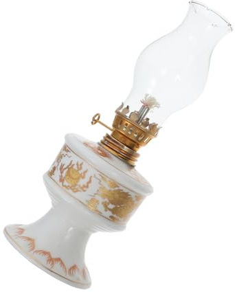 FUTUREORYY Lámpara Antigua De Aceite Doble Dragón Pequeña, Cerámica y Vidrio, Iluminación De Emergencia, para Uso En Interiores y Decoración Vintage, 1 Unidad