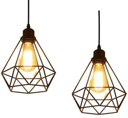 MAXDUYU Pendelleuchte Deckenleuchten Retro Hängelampe, 2pcs E27 Eisenkäfig Max 40 W, Ø 20 cm, Vintage Lampenschirm Innenbeleuchtung für Flur Studie Küche Büro Schlafzimmer Dekoration, Schwarz