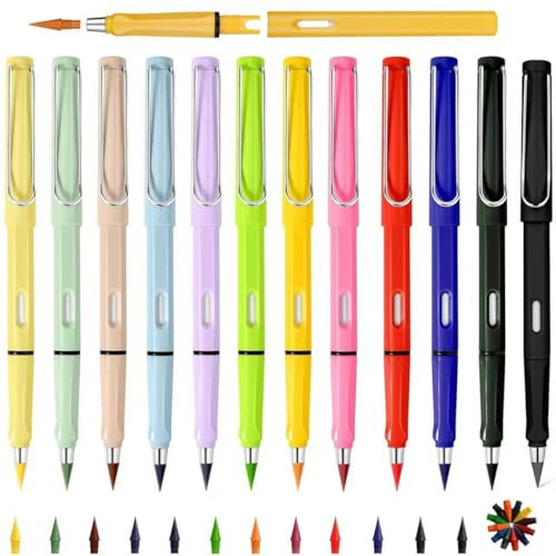 Ayucanpeng 12 Stück Swify Zauber Bleistift mit 12 Wechselkopfm, Ewiger Bleistift mit Radiergummi, Zauber Buntstift Ohne Anspitzen, Buntstifte Set für Schreiben und Zeichnung