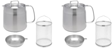 Set di 2 pentole per friggitrice in acciaio inox con coperchio per conservare oli e anelli di cipolla bollente, 1,5 l