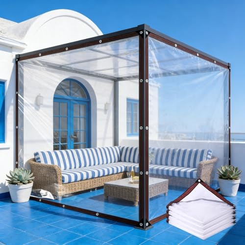 Telone Trasparente 250 x 300 cm 80 G M², in PVC Resistente Uv, Antipioggia Antistrappo, Antipolvere, Protezione Dal Vento, Telone Trasparente Occhiellato per Esterni, incolore