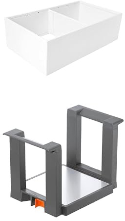 Blum Bundle AMBIA-LINE Schubladen-Organizer aus pulverbeschichtetem Stahl | 37×22×11 cm | Seidenweiß + AMBIA-LINE Tellerhalter | für bis zu 12 Tellern | rutschfest & robust | Oriongrau