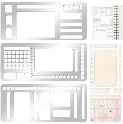 Ceriselle Bullet Journal Zubehör, 13.21×5.84 cm Schablonen, Metallplaner-Schablonen für Journaling, Edelstahl Kalender-Schablone für DIY Crafts Supplies