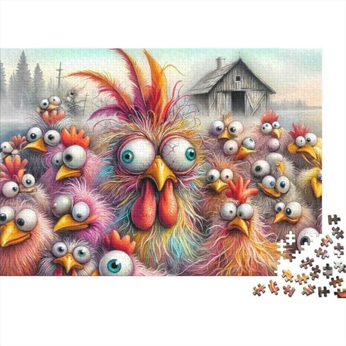 Bunte Lustige Hühner Mini Puzzle für Erwachsene 1000 Teile Papier Bauernhof Szene Mini 1000 Teile Puzzle Spiel Entspannung Zuhause Geschenk 38x26cm/1000pcs