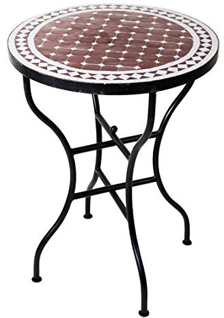 ORIGINAL Marokkanischer Mosaiktisch Bistrotisch ø 60cm Groß rund klappbar | Runder Kleiner Mosaik Gartentisch Mediterran | als Klapptisch für Balkon oder Garten | Marrakesch Bordeaux Weiß 60cm