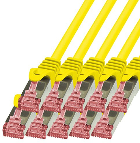 BIGtec Lan Kabel 10 Stück 7,5m Netzwerkkabel Ethernet Internet Patchkabel CAT.6 gelb Gigabit SFTP doppelt geschirmt für Netzwerke Modem Router Switch 2 x RJ45 kompatibel zu CAT.5 CAT.6a CAT.7 Stecker