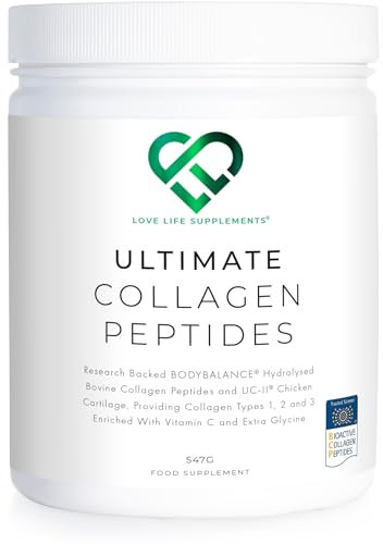 Ultimate Collagen Peptides by LLS - Hydrolysed Bovine Collagen Powder Types 1, 2 & 3 + Vitamin C & Glycine - Joint, Ligament, Tendon Strength & Muscle Building - Unflavoured, 547g, 30 x 18g Servings
