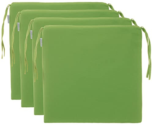 Brandsseller 4er Set Sitzkissen 40x40 cm in glatter Optik – Bequeme Stuhlauflagen mit Bindebändern & abnehmbarem Bezug – Dekorative Sitzpolster für drinnen und draußen - Hellgrün