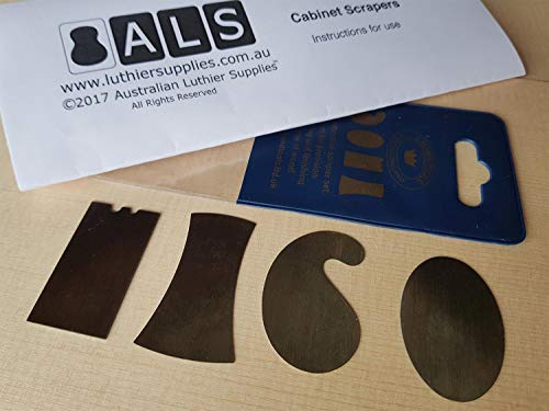 ALS - Set di 4 mini raschietti per armadietti, con istruzioni (lingua italiana non garantita), per la lavorazione del legno e la produzione di chitarra, realizzati a Sheffield Inghilterra, istruzioni