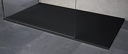 Novellini Novosolid Duschwanne, Größe 140 x 100 cm, Dicke 3,5 cm, Farbe schwarz, matt, Harz, Bad, Wasser, Installation, Ablage, Draht, Bodendraht, autorisierter Händler, zuschneidbar, dünn, ultradünn