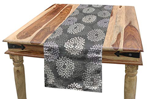 ABAKUHAUS Blumen Tischläufer, Abstrakte Dahlie-Blumen, Esszimmer Küche Rechteckiger Dekorativer Tischläufer, 40 x 180 cm, Kokosnuss Grau