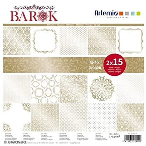 Artemio Block mit 30 Blatt für Scrapbooking, 30.5 x 30.5 cm, Barok, Goldfarben