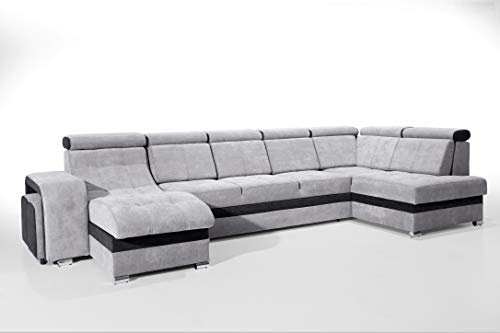 Robin Inspire Milan Ecksofa mit Schlaffunktion 2X Bettkasten 7X Kopfstützen 2X Hocker Sofa L-Form Schlafsofa Freistehende Eckcouch Schlafcouch Wohnzimmermöbel Wohnlandschaft Rechts Schwarz Grau