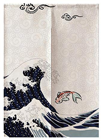 Der japanische Noren-Türvorhang, ein bedruckter halbtüriger Vorhang im japanischen Stil, kann als Trennwand verwendet werden, um zwei Räume zu trennen, die normalerweise in Geschäften, Restaurants, Ba